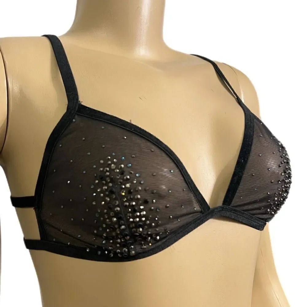 Victorias Secret Bling CRYSTALS Embellished sheer mesh  bralette Limited Edition